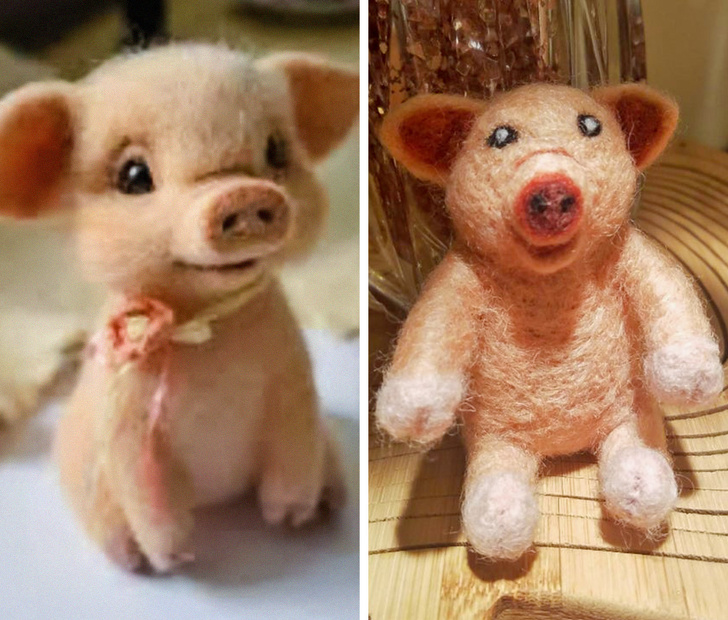 “Cute” felt pig my mother ordered online. Received that ham hock on the right. He’s part of our family now and we’re laughing at him.