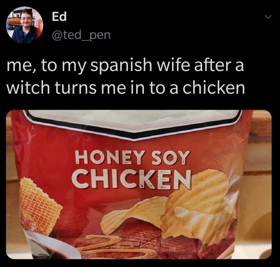 junk food - Ed me, to my spanish wife after a witch turns me in to a chicken Honey Soy Chicken
