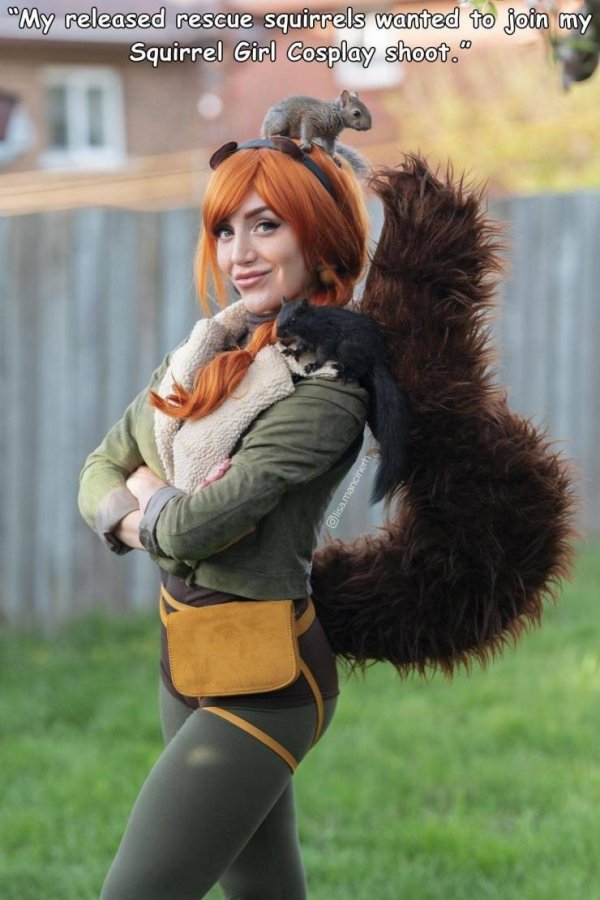 fur clothing - "My released rescue squirrels wanted to join my Squirrel Girl Cosplay shoot." Zti lisa mancinert