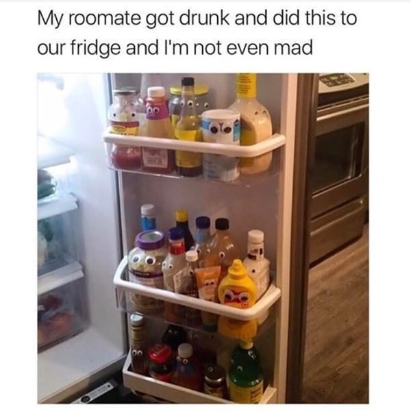 came home - My roomate got drunk and did this to our fridge and I'm not even mad l