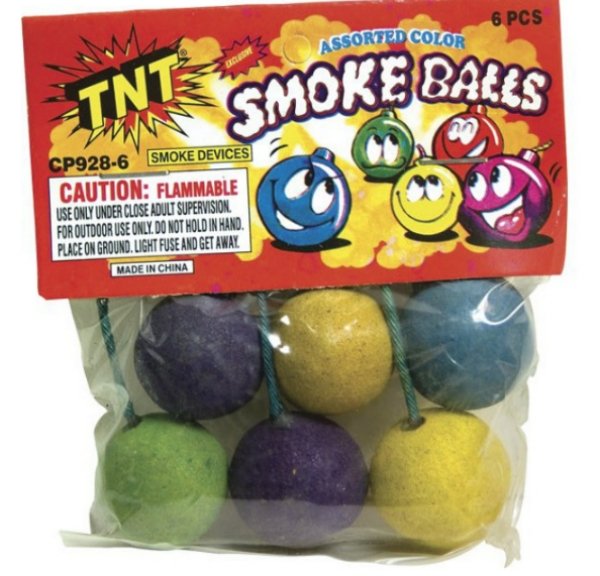 smoke balls fireworks - Smoke Balls 6 Pcs Assorted Color Tnt CP9286 Smoke Devices Caution Flammable Use Only Under Close Adult Supervision For Outdoor Use Only. Do Not Hold In Hand. Place On Ground. Light Fuse And Get Away Made In China