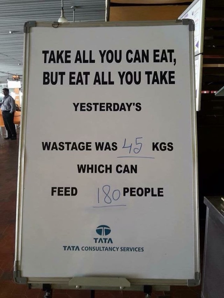 buffet funny - Take All You Can Eat, But Eat All You Take Yesterday'S Wastage Was 45 Kgs Which Can Feed 180 People Tata Consultancy Services