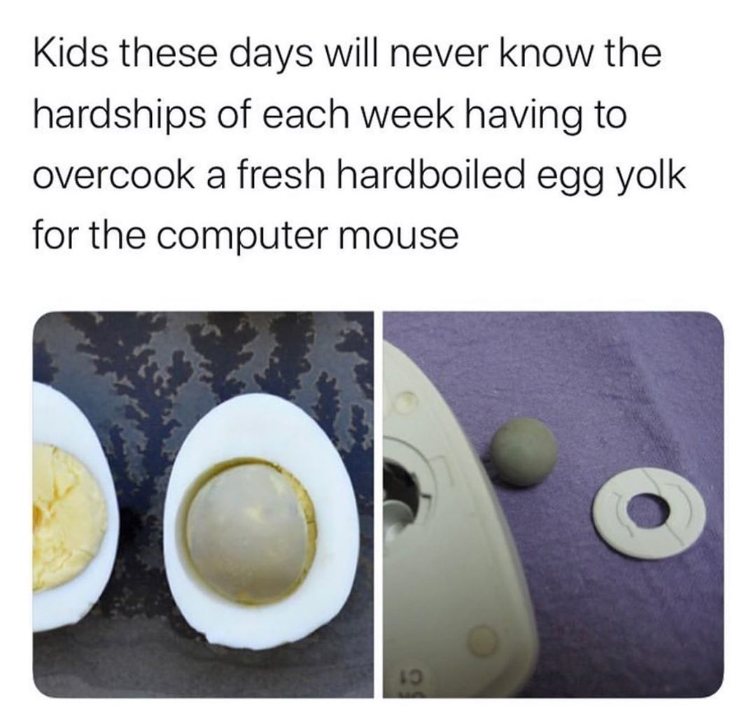 material - Kids these days will never know the hardships of each week having to overcook a fresh hardboiled egg yolk for the computer mouse 10