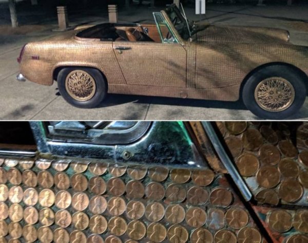 car covered in pennies - Ecco