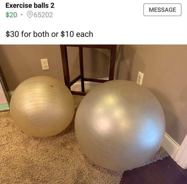 Exercise balls $30 for both or $10 each