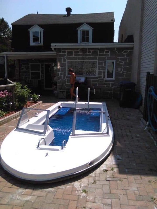 swimming pool shaped like a boat