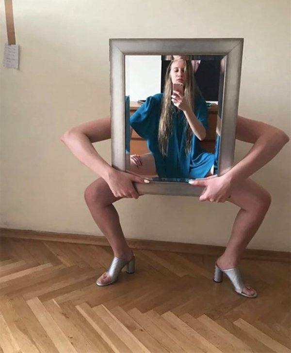 creepy girl holding mirror