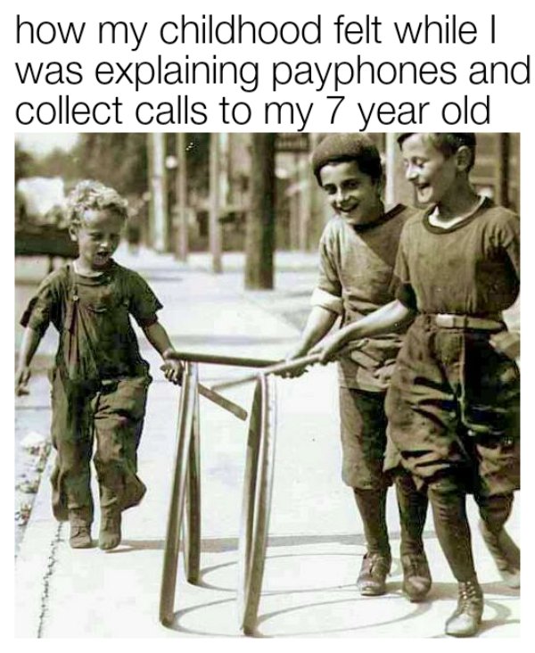 boys in 1920s - how my childhood felt while was explaining payphones and collect calls to my 7 year old