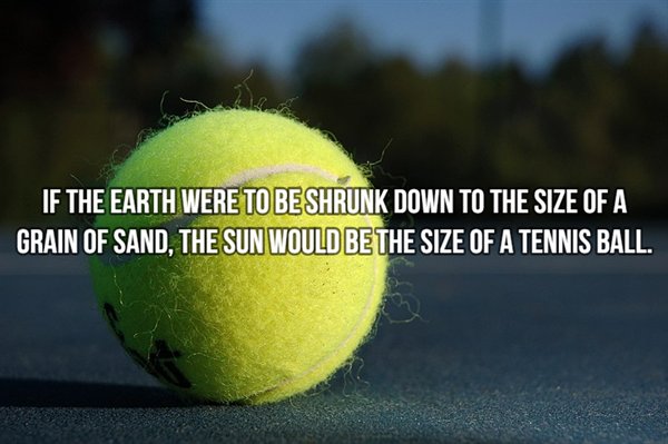 tennis ball - If The Earth Were To Be Shrunk Down To The Size Of A Grain Of Sand, The Sun Would Be The Size Of A Tennis Ball.