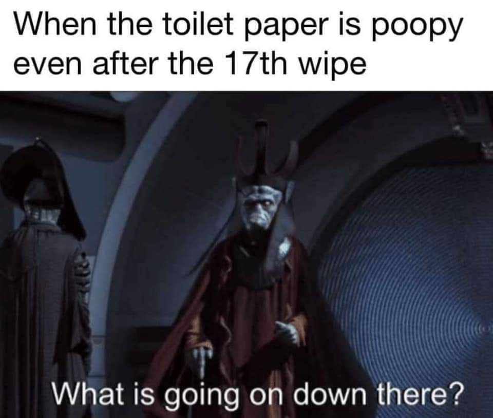 funny memes - fictional character - When the toilet paper is poopy even after the 17th wipe What is going on down there?
