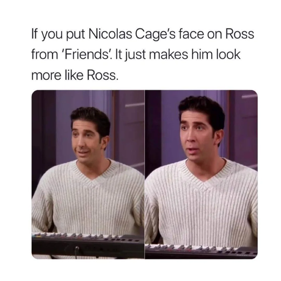 nicolas cage ross - If you put Nicolas Cage's face on Ross from 'Friends! It just makes him look more Ross.
