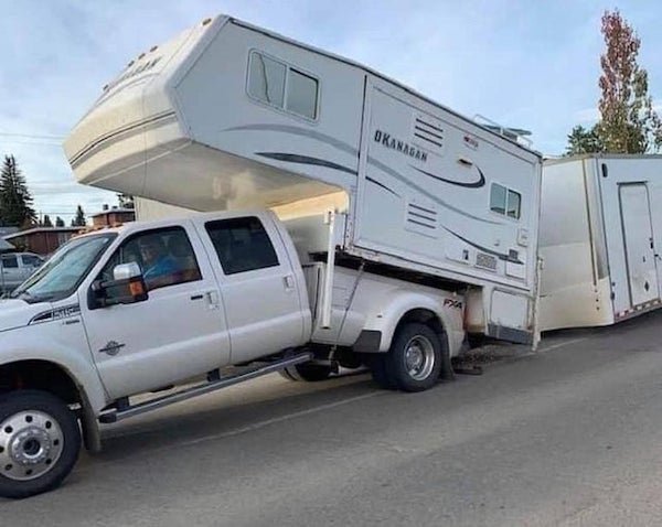 truck camper towing trailer