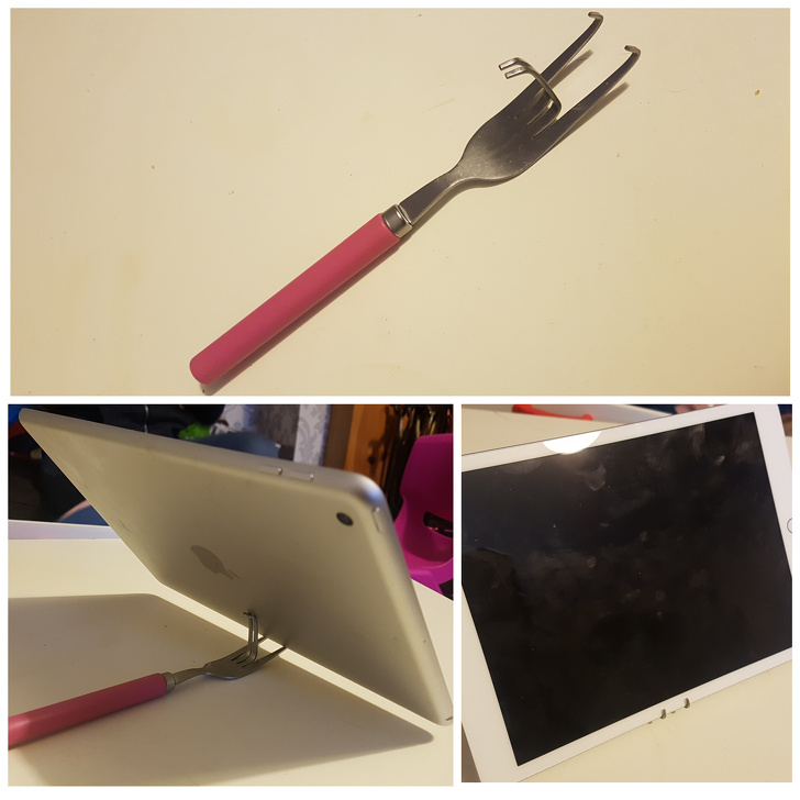 fork used to hold up ipad