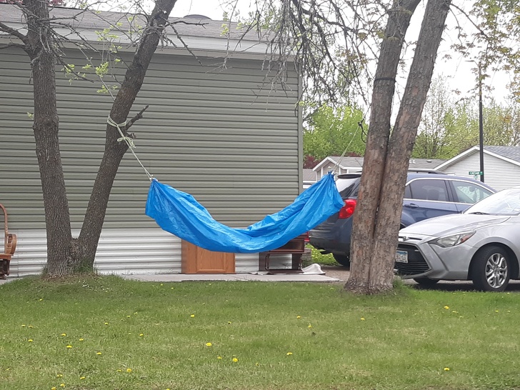 hammock made from blue tarp