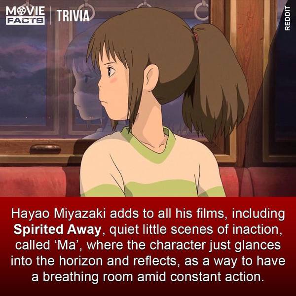 spirited away chihiro train - Movie Trivia Facts Reddit Hayao Miyazaki adds to all his films, including Spirited Away, quiet little scenes of inaction, called 'Ma', where the character just glances into the horizon and reflects, as a way to have a breathi