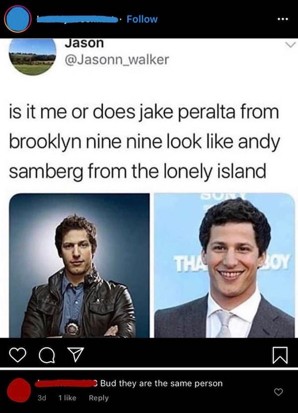 video - Jason is it me or does jake peralta from brooklyn nine nine look andy samberg from the lonely island Tha Roy Bud they are the same person 3d 1