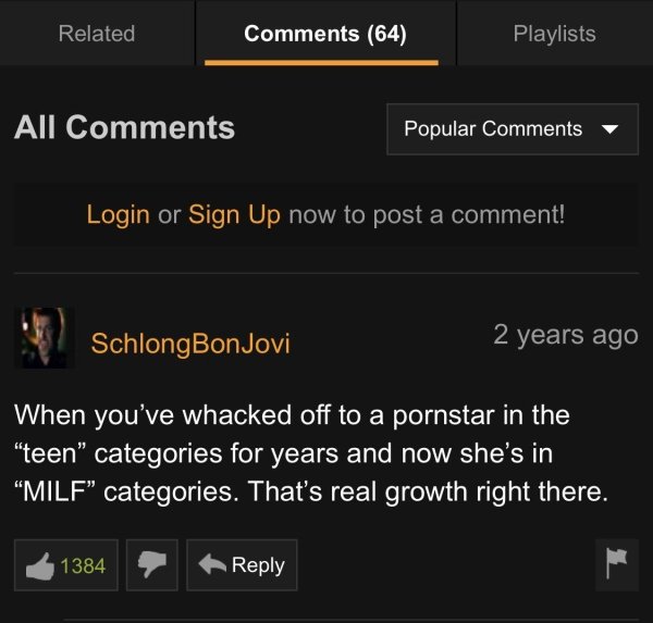 screenshot - Related 64 Playlists All Popular Login or Sign Up now to post a comment! Schlong Bon Jovi 2 years ago When you've whacked off to a pornstar in the teen" categories for years and now she's in Milf categories. That's real growth right there. 13