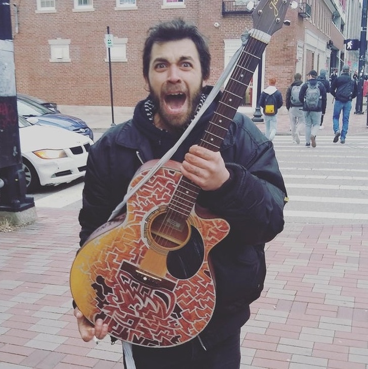 “I gave a local homeless musician my old first acoustic guitar. He’s so happy now that he can play whenever he wants.”