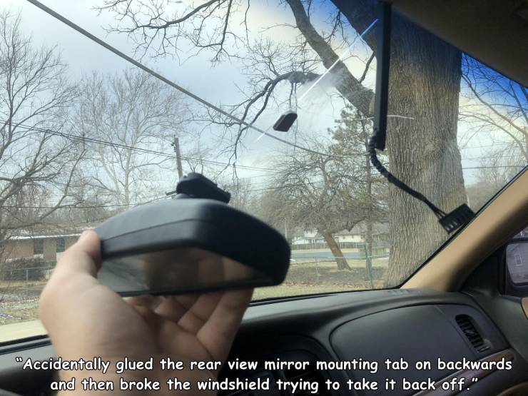 rear view mirror glass mount - "Accidentally glued the rear view mirror mounting tab on backwards and then broke the windshield trying to take it back off."