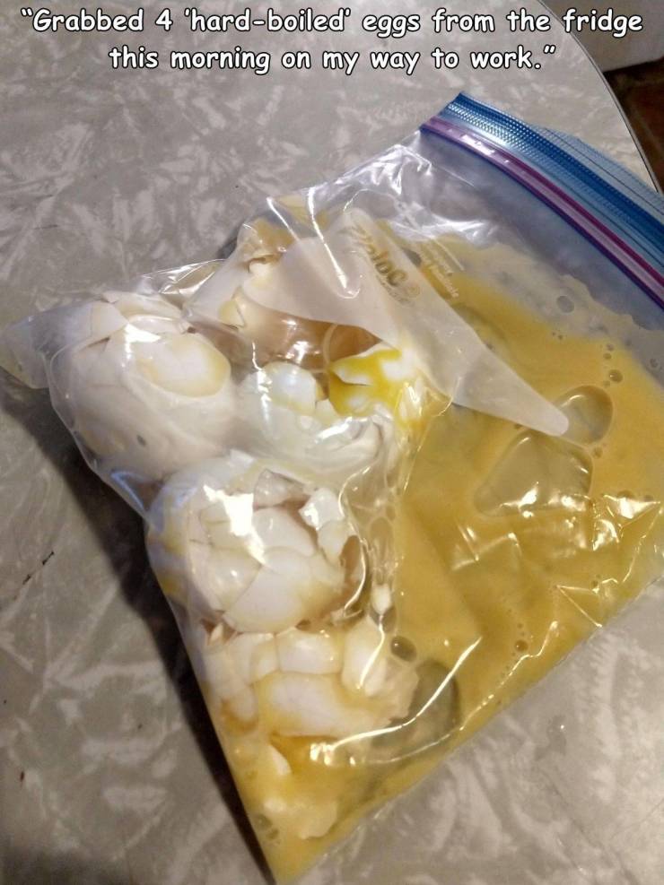 recipe - "Grabbed 4 'hardboiled eggs from the fridge this morning on my way to work."
