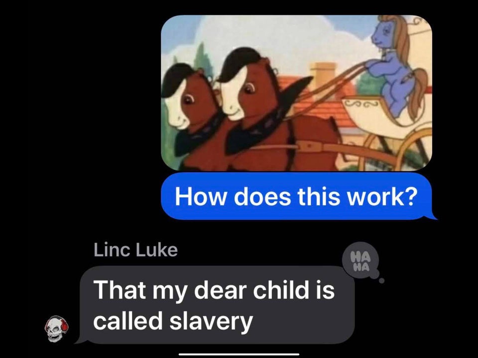 cartoon - How does this work? Linc Luke Ha That my dear child is called slavery
