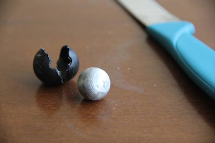 Steel core inside a "rubber" bullet.