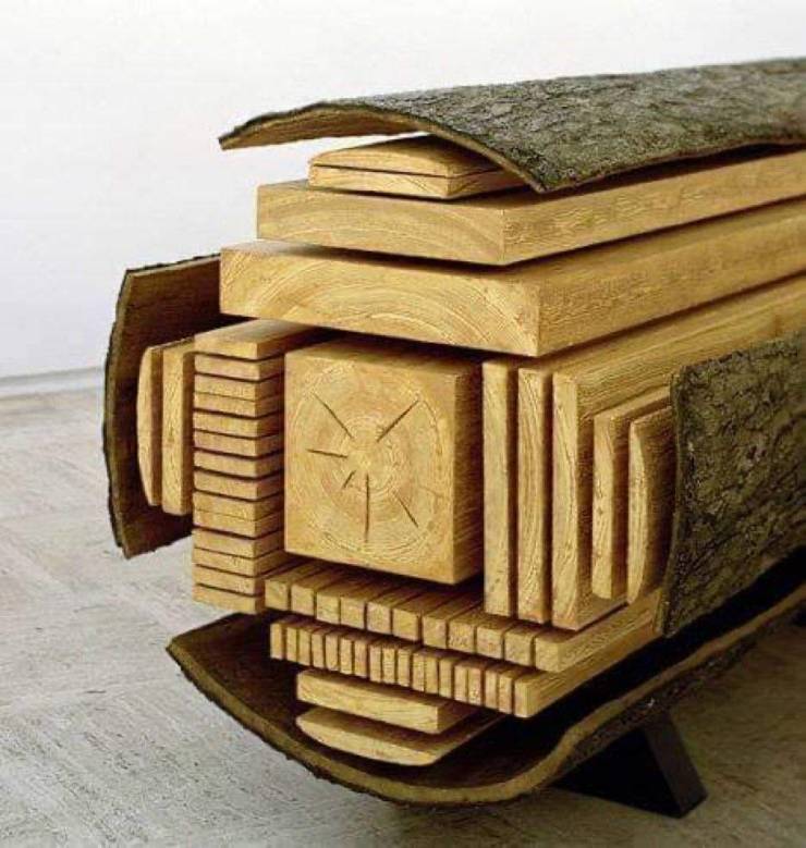 wooden log cut to show pieces of lumber inside