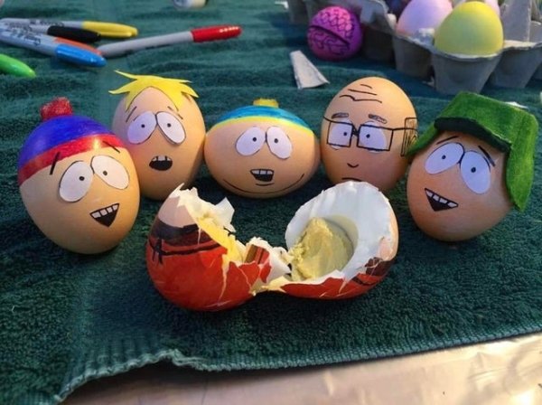 easter eggs painted to look like south park cartoon characters