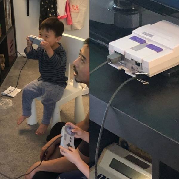 kid thinks he's playing a video game but the controller is unplugged