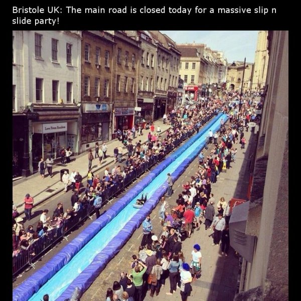 bristol giant water slide - Bristole Uk The main road is closed today for a massive slip n slide party!
