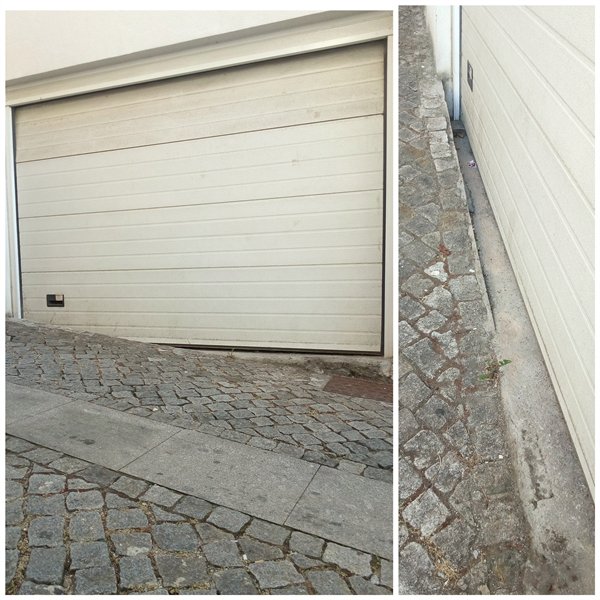 garage door built on incline so it doesn't line up with street