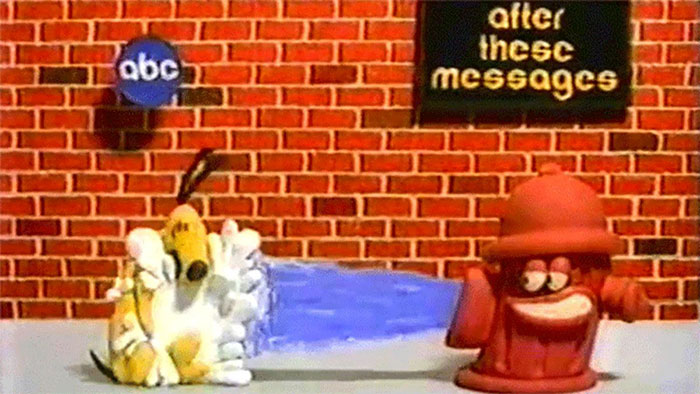 after these messages abc claymation dog being sprayed by fire hydrant