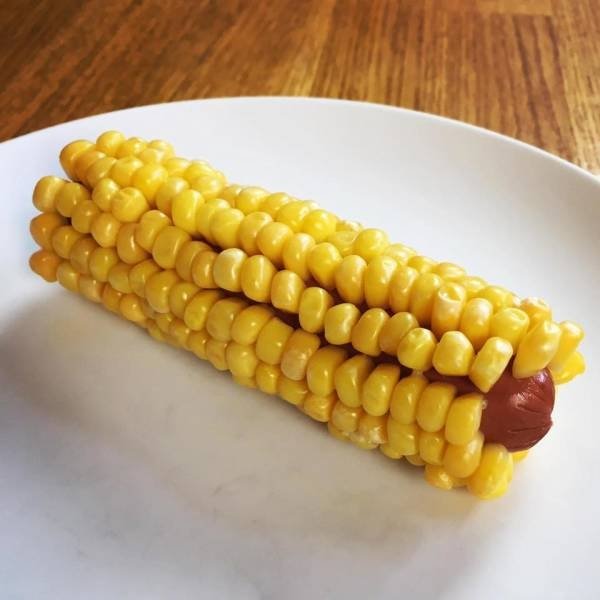 corn dog meme - hot dog covered in corn kernels