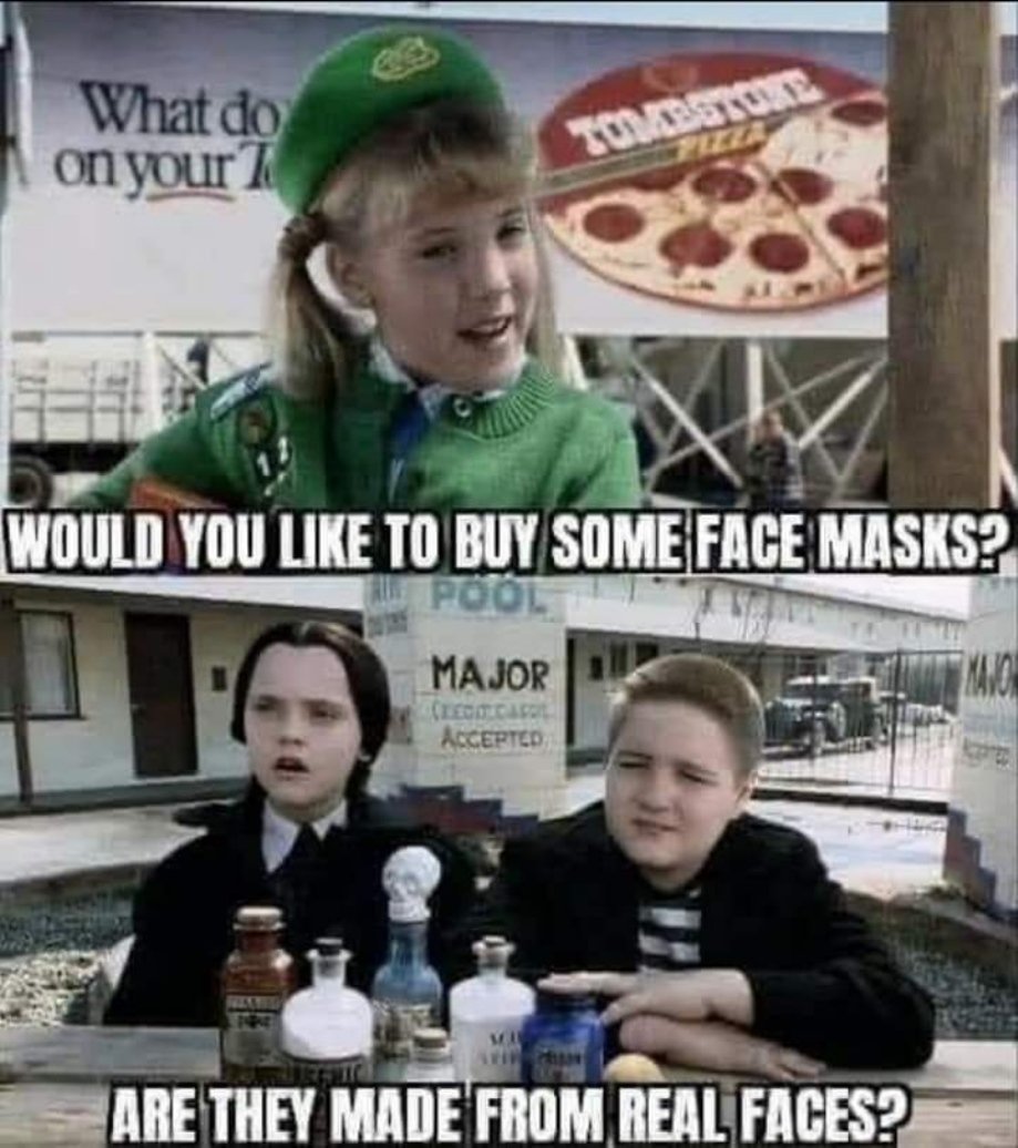 addams family girl scout - What do on your Would You To Buy Some Face Masks? T Pool Major Navo Accepted Are They Made From Real Faces?