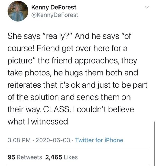 tweets post malone sprüche - > Kenny DeForest DeForest She says "really?" And he says "of course! Friend get over here for a picture" the friend approaches, they take photos, he hugs them both and reiterates that it's ok and just to be part of the solutio