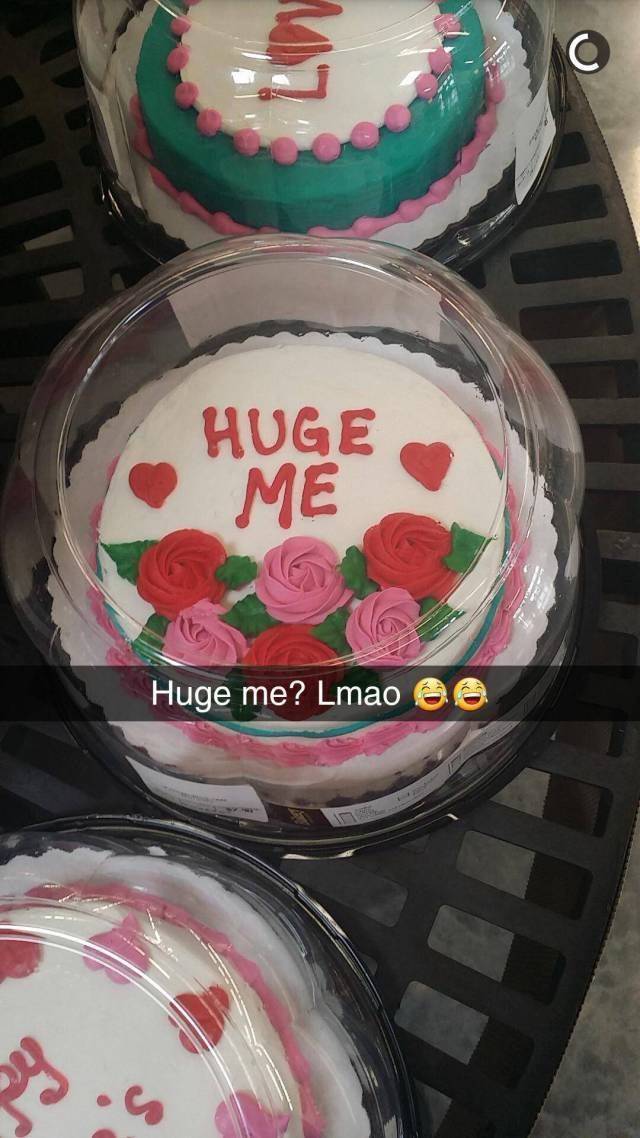 cake says Huge Me instead of hug me