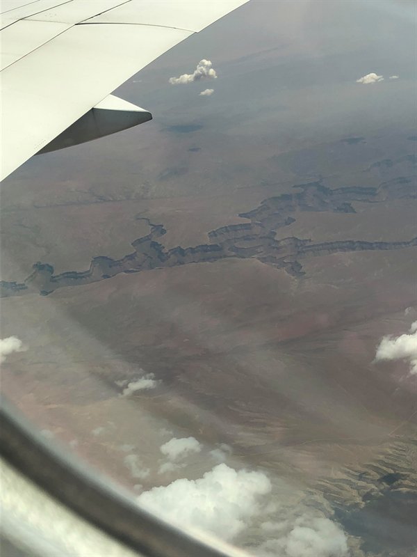 grand canyon seen from a plane flying overhead