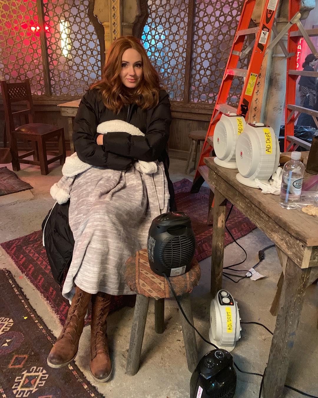 Karen Gillan had a hard time keeping warm in her costume on the set of Jumanji.