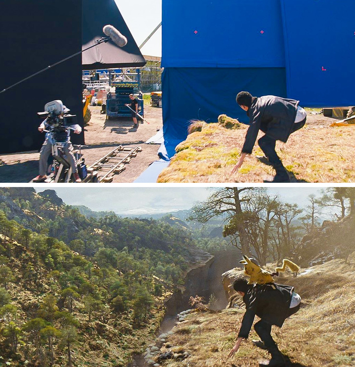 The Pokémon Detective Pikachu set photos remind us that actors need to have a very good imagination.
