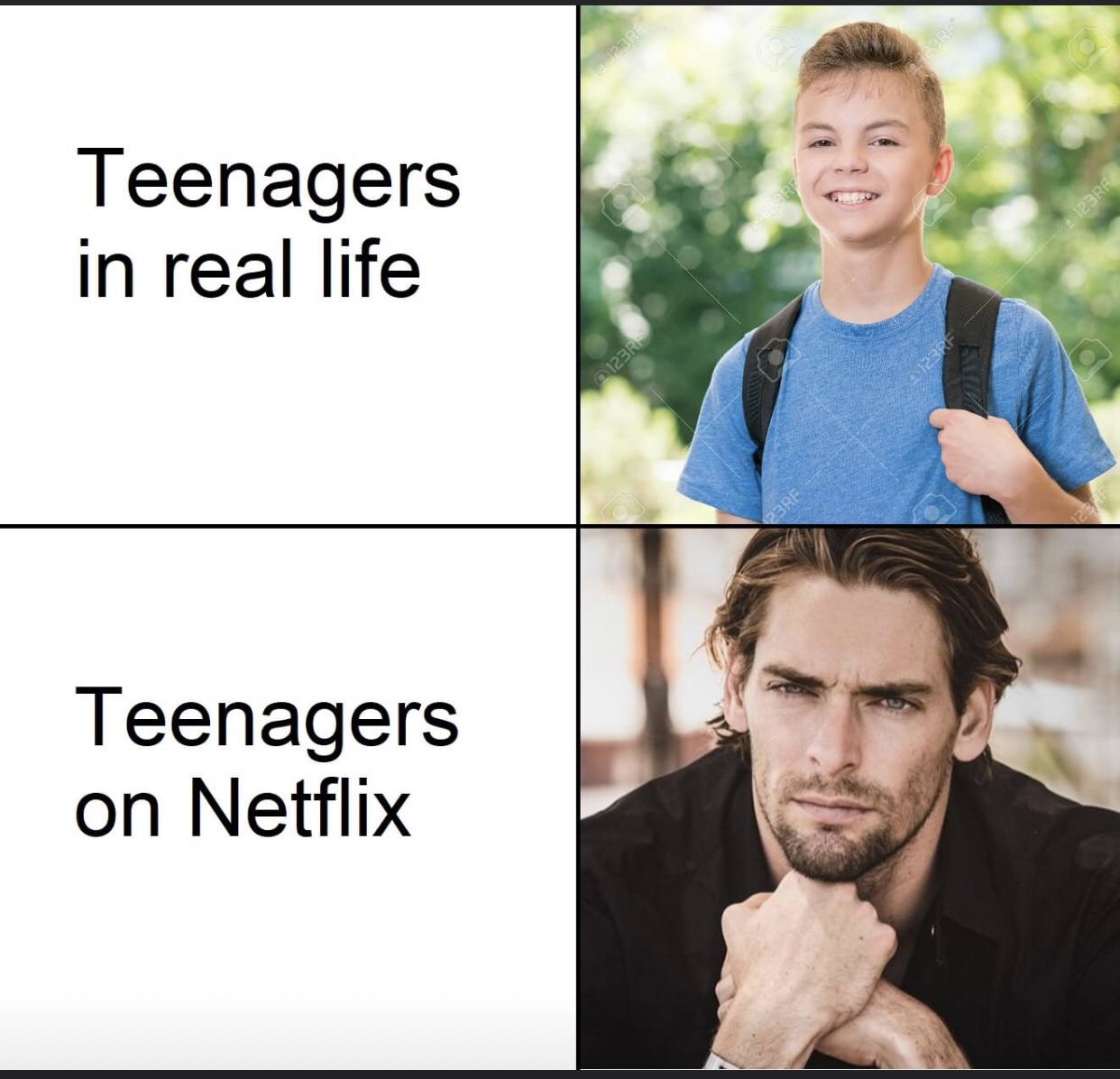 Internet meme - Sieci 23RF 123RF Teenagers in real life 123R 123RF 23RF Teenagers on Netflix