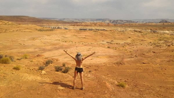 woman hiking in desert