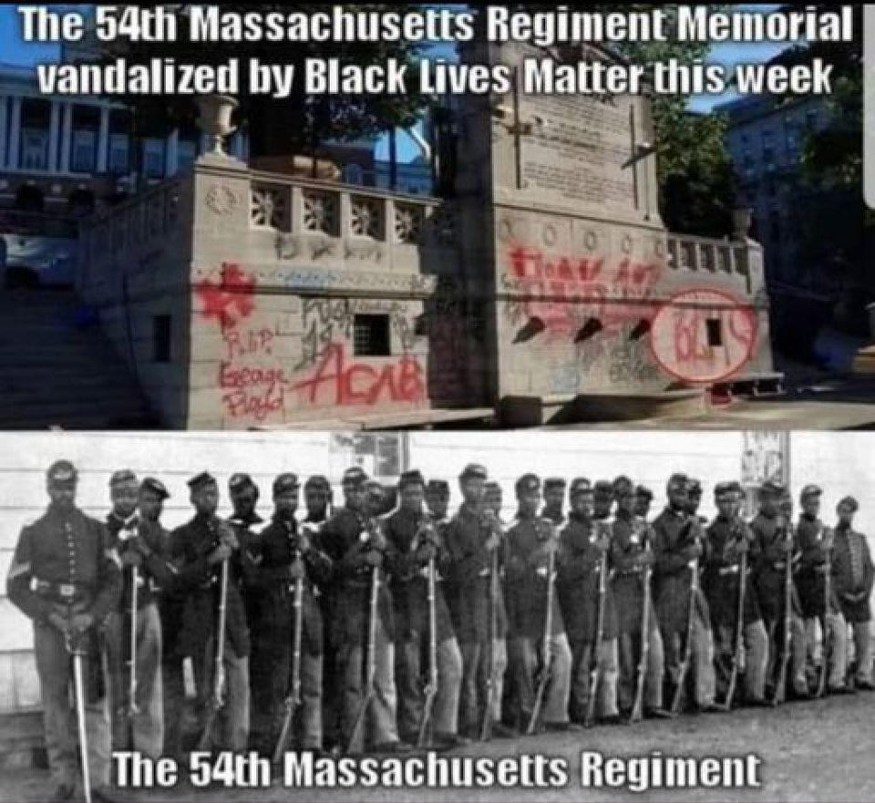 troop - The 54th Massachusetts Regiment Memorial vandalized by Black Lives Matter this week up Leag Cab The 54th Massachusetts Regiment