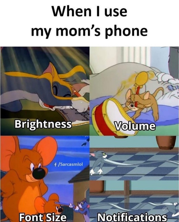 Internet meme - When I use my mom's phone Brightness Volume Sarcasmlol Font Size Notifications