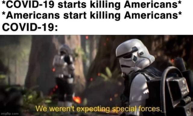 dnd memes - Covid19 starts killing Americans Americans start killing Americans Covid19 We weren't expecting special forces. imgflip.com