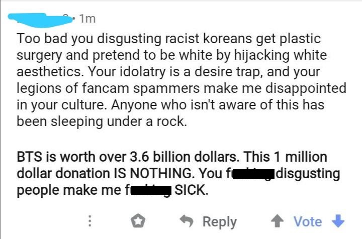 document - 1m Too bad you disgusting racist koreans get plastic surgery and pretend to be white by hijacking white aesthetics. Your idolatry is a desire trap, and your legions of fancam spammers make me disappointed in your culture. Anyone who isn't aware