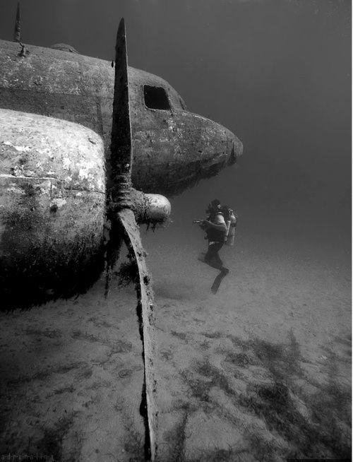 old abandoned plane underwater sunken