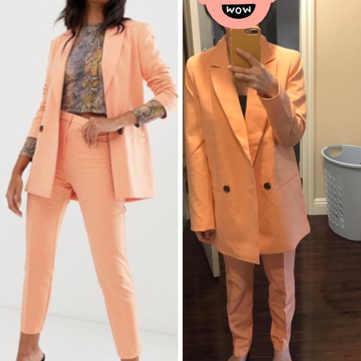 person orders bright orange suit and it doesn't fit at all