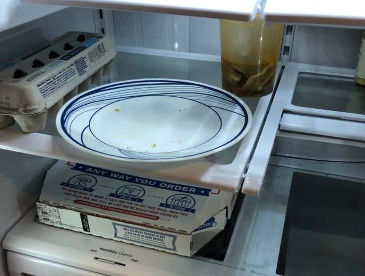 empty plate left inside the fridge