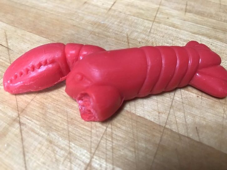 lobster soap with bite taken out of it like chocolate