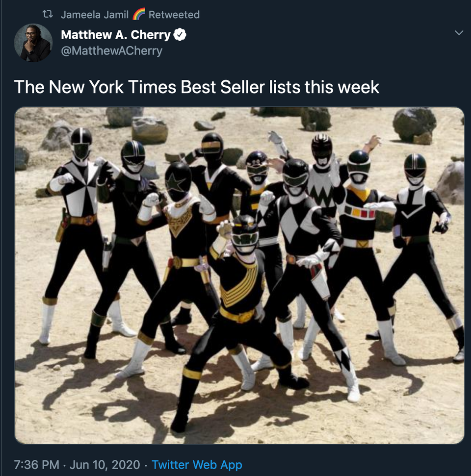 all black power rangers - t Jameela Jamil Retweeted Matthew A. Cherry The New York Times Best Seller lists this week Twitter Web App